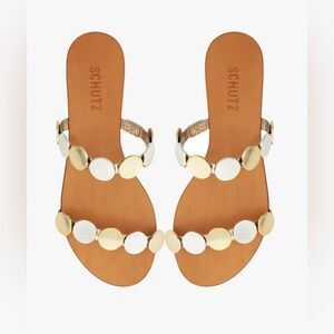 SCHUTZ Gold and White Sandals